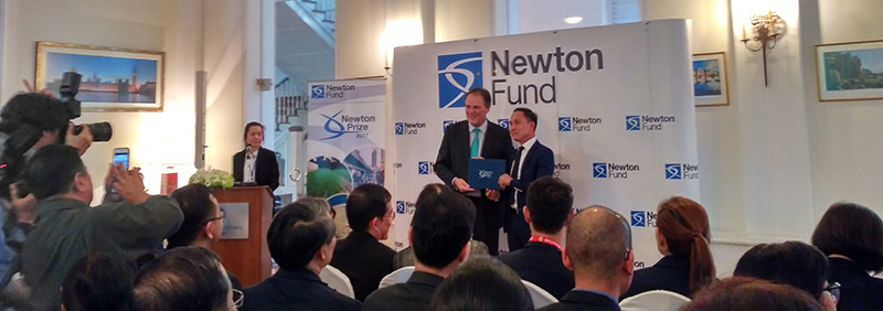 Receiving the Newton Prize at the British Embassy in Thailand